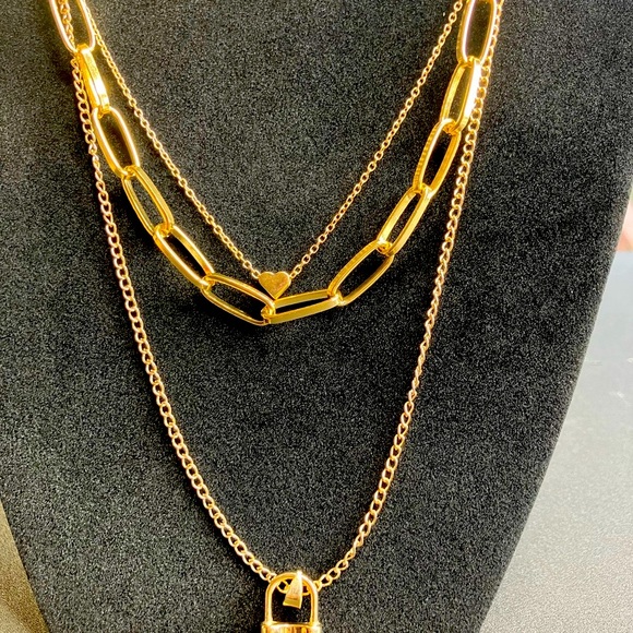 Fashion Jewelry Jewelry - Gold Layered Necklace with Padlock Pendant & Heart